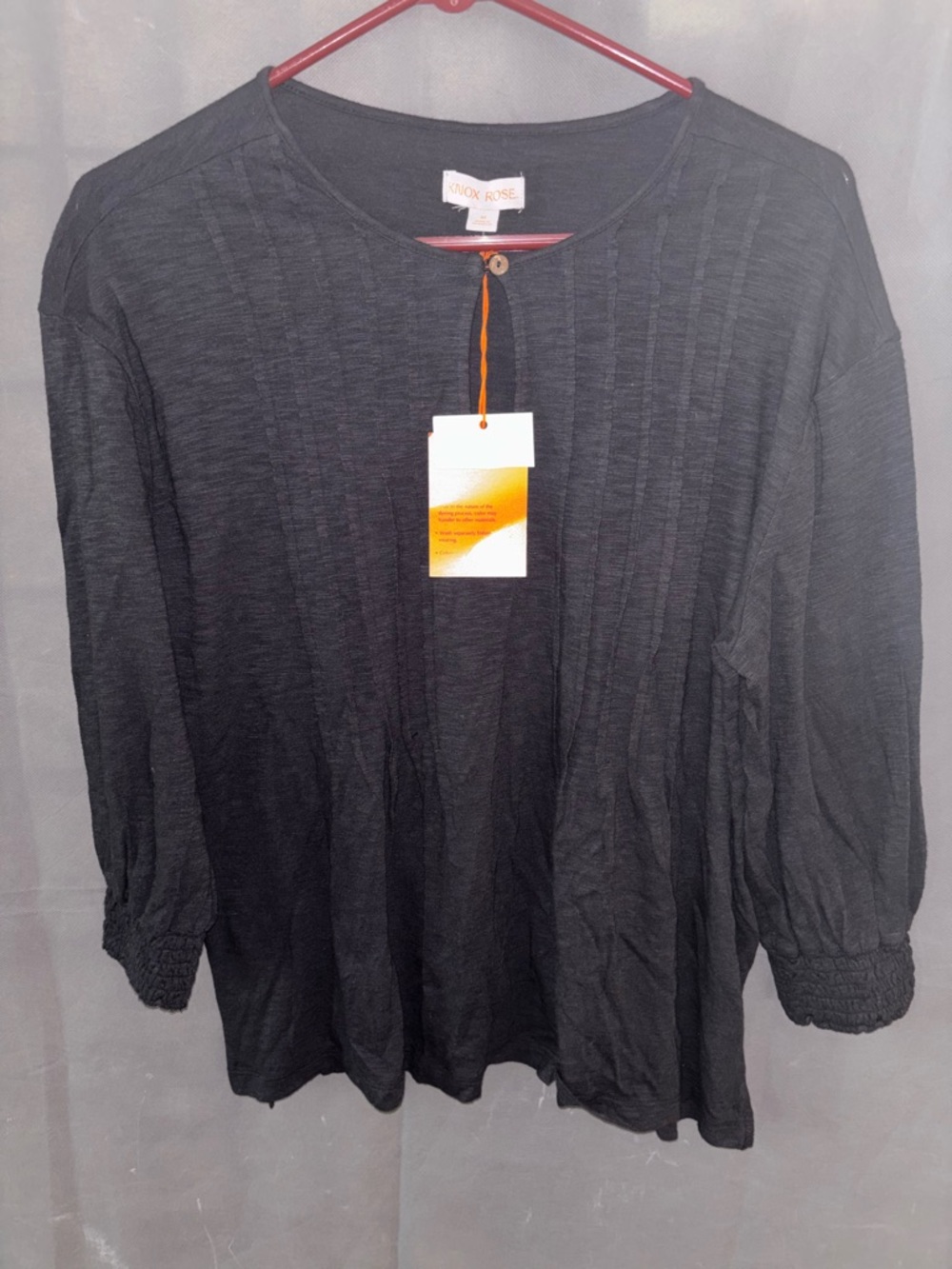 NWT Womens Knox Rose Black 3/4 Sleeve Shirt Top Blouse Size M Cotton Blend